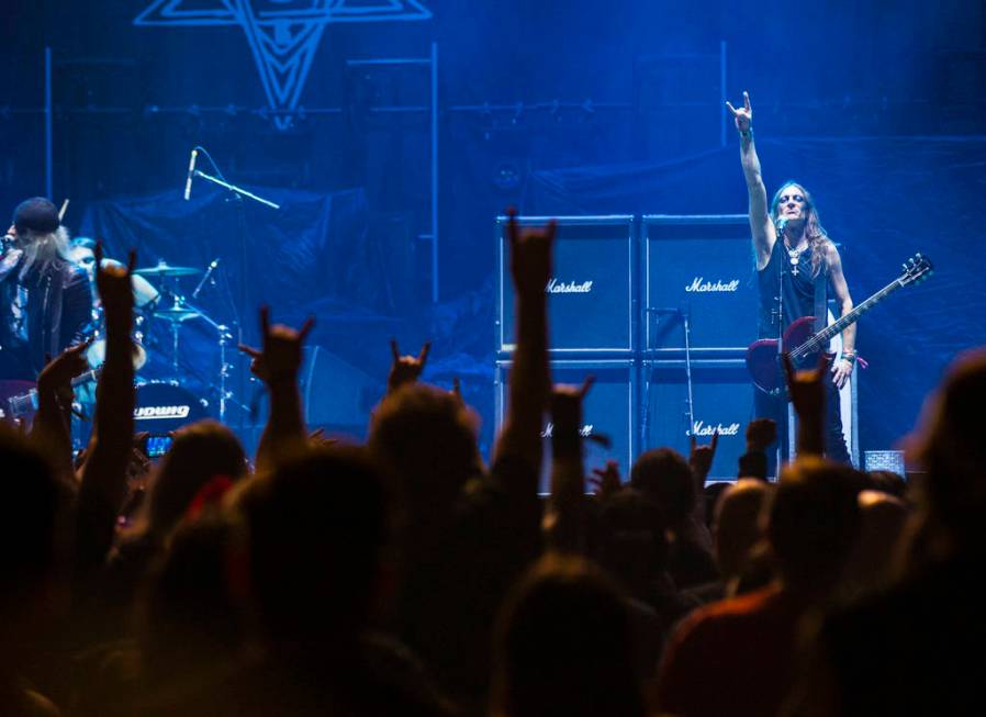 Andre Mathieu, of Triumph of Death, performs at the Mandalay Bay Events Center during the Psych ...