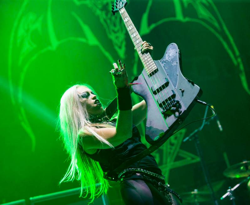 Mia Wallace, of Triumph of Death, performs at the Mandalay Bay Events Center during the Psycho ...