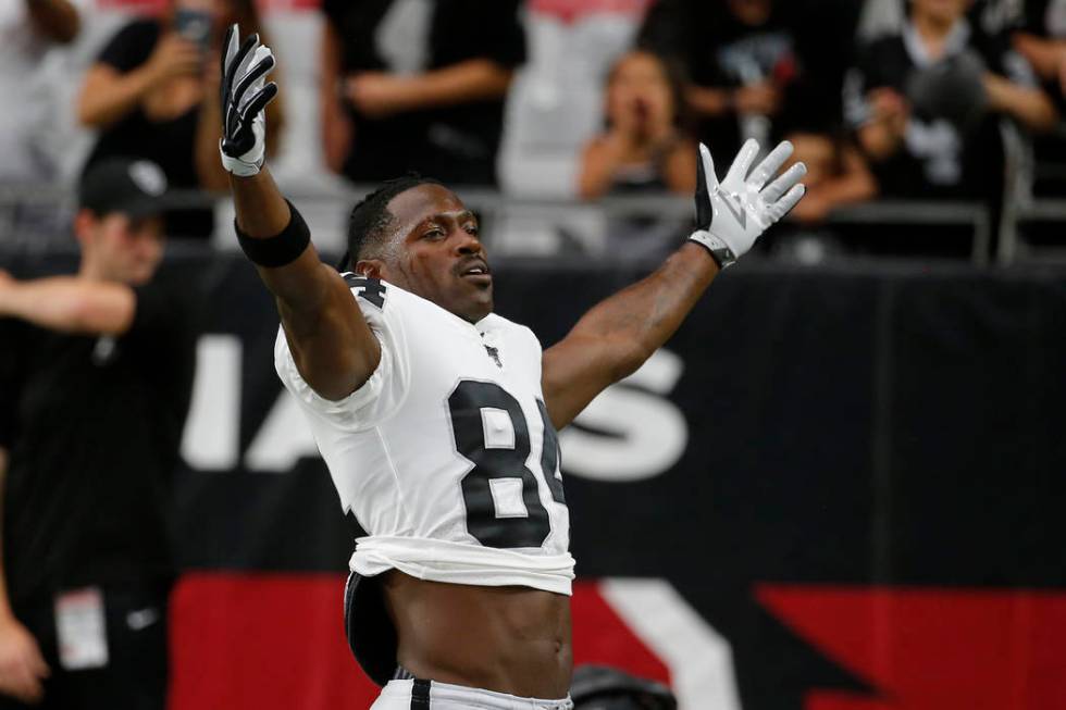 Oakland Raiders wide receiver Antonio Brown (84) during an an NFL preseason football game again ...