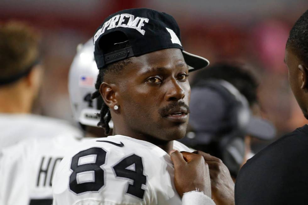 Oakland Raiders wide receiver Antonio Brown (84) during an an NFL preseason football game again ...