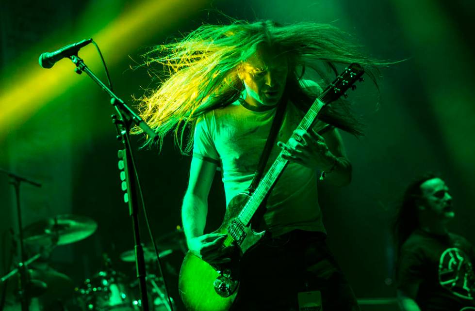 Bill Steer, of Carcass, performs at the Mandalay Bay Events Center during the Psycho Las Vegas ...