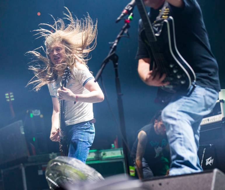 Bill Steer, of Carcass, performs at the Mandalay Bay Events Center during the Psycho Las Vegas ...