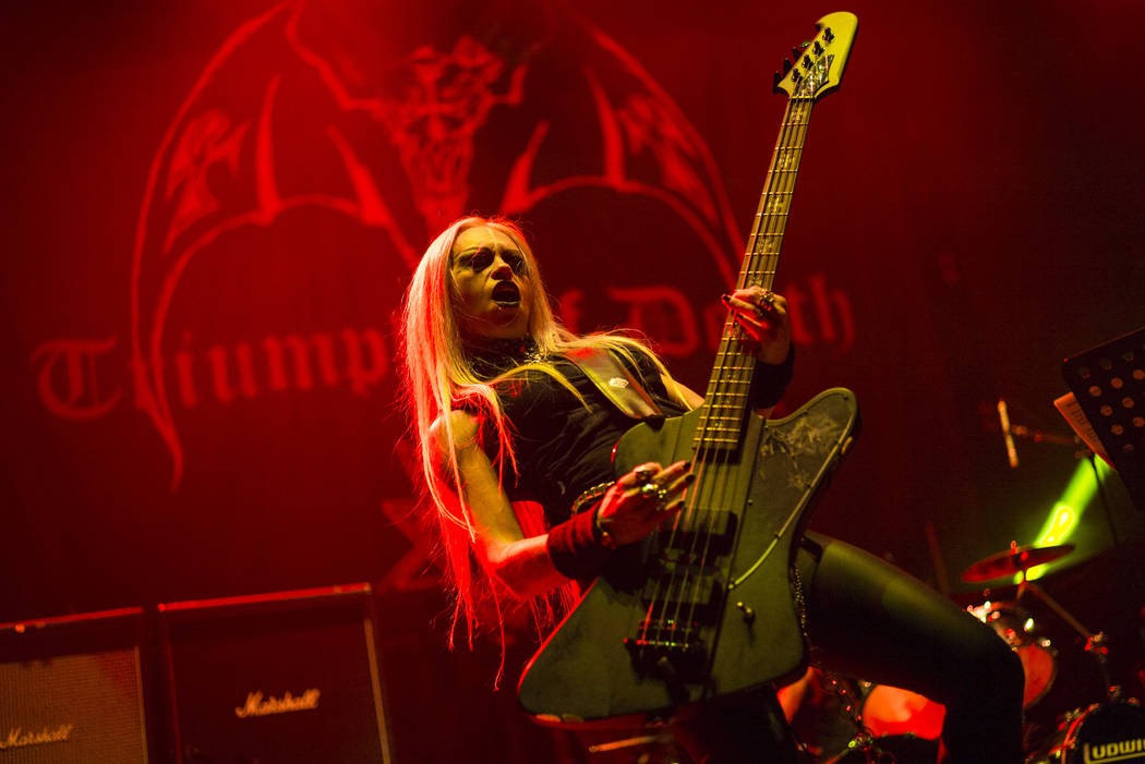 Mia Wallace, of Triumph of Death, performs at the Mandalay Bay Events Center during the Psycho ...