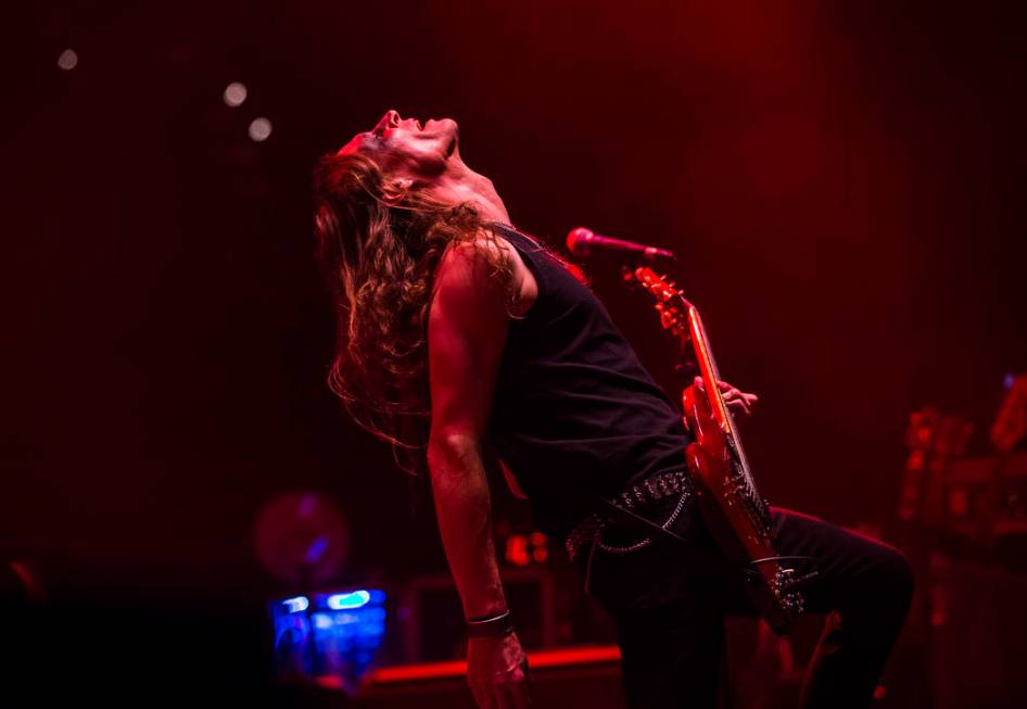 Andre Mathieu, of Triumph of Death, performs at the Mandalay Bay Events Center during the Psych ...