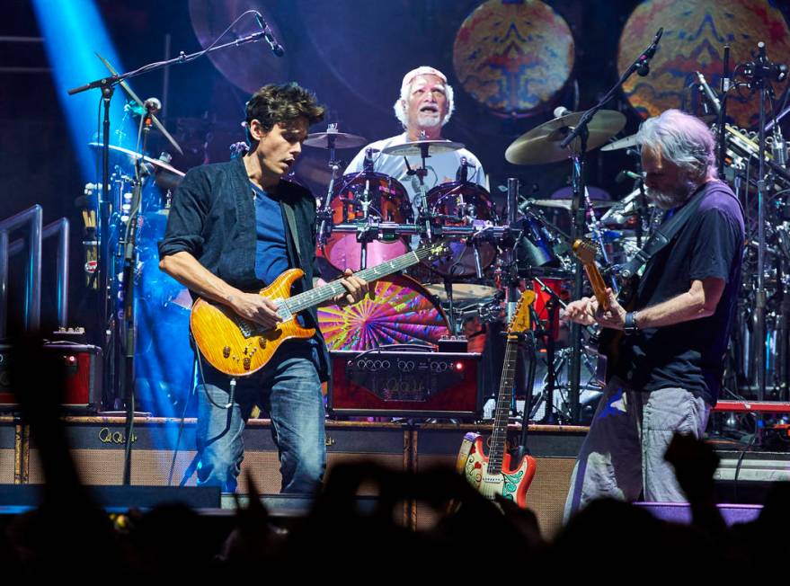 Seen here John Mayer, Bill Kreutzmann , Bob Weir of Dead & Company in concert at New Yo ...