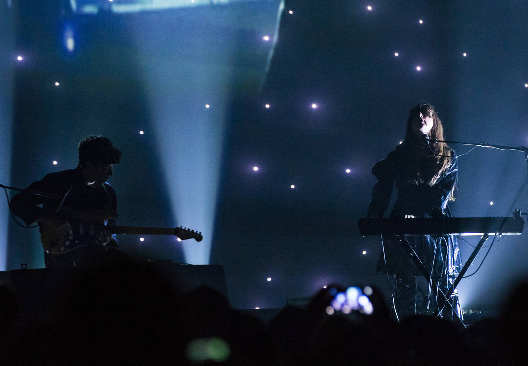 Alex Scally, left, and Victoria Legrand, of Beach House, perform at the Mandalay Bay Events Cen ...