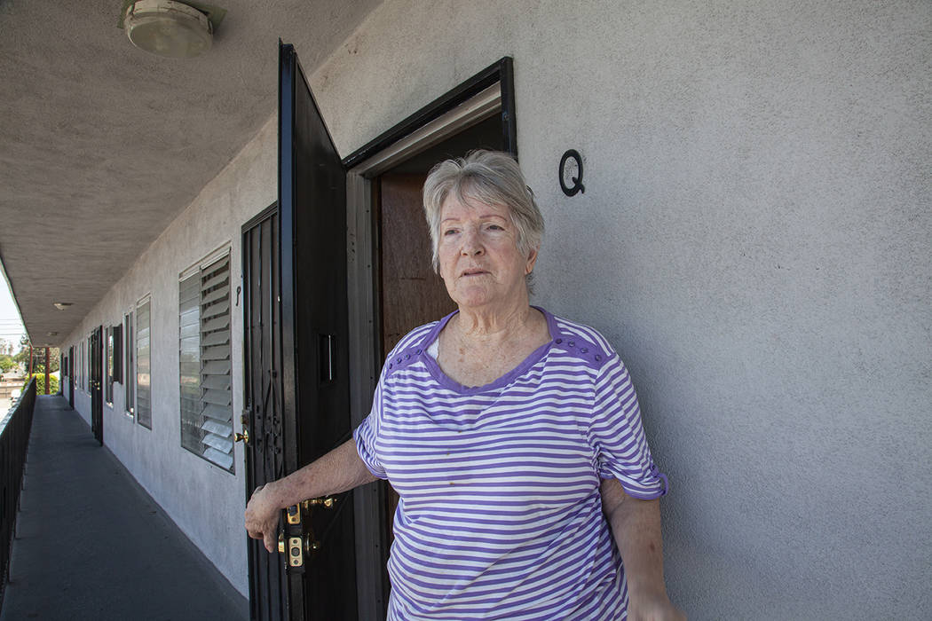 Wilma Dester outside the Bellflower, Calif. apartment where Roger Hillygus fled with his mother ...