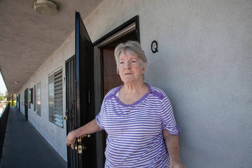 Wilma Dester outside the Bellflower, Calif. apartment where Roger Hillygus fled with his mother ...