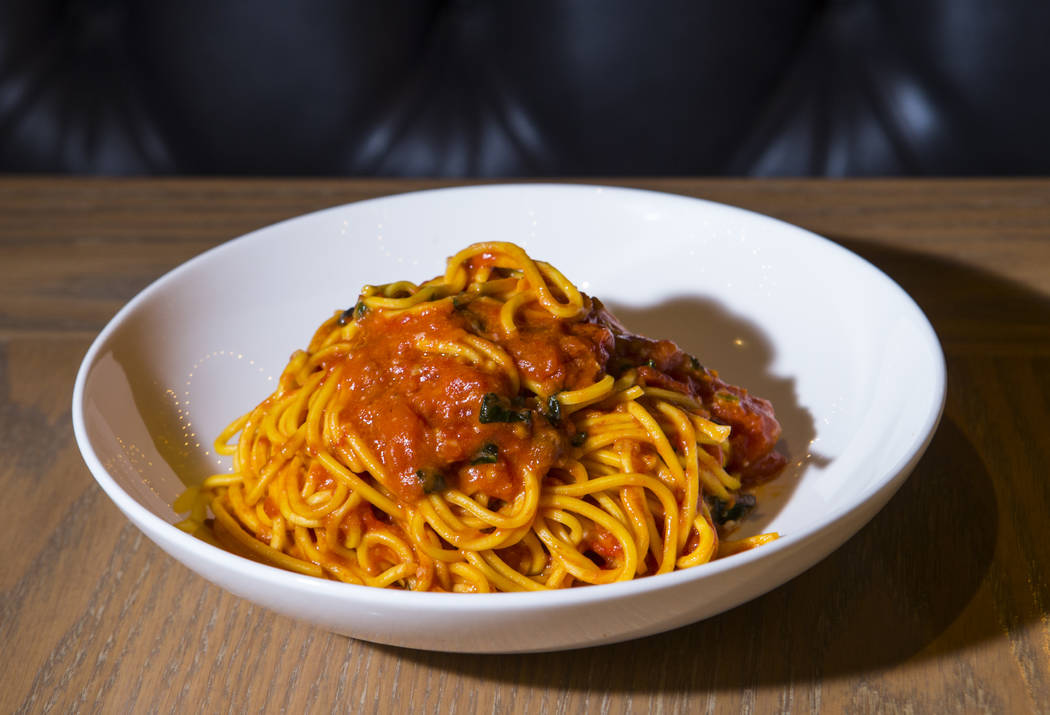 Pasta pomodoro at Terra Rossa at Red Rock Resort in Las Vegas on Wednesday, Aug. 14, 2019. (Cha ...