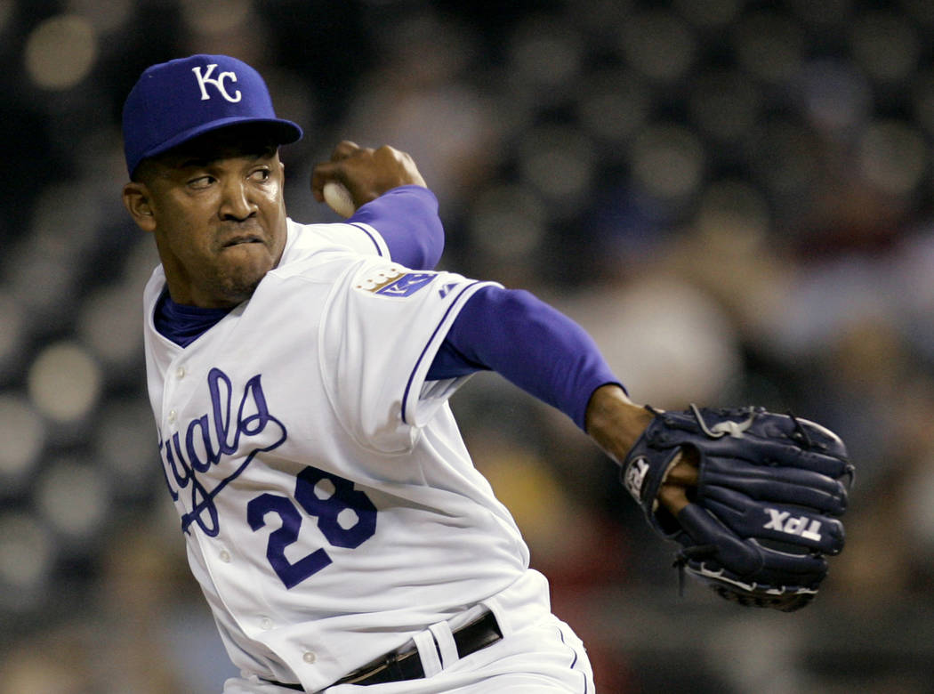 FILE - In this May 23, 2007 file photo, Kansas City Royals closer Octavio Dotel pitches during ...