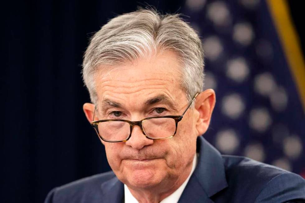 In a July 31, 2019, file photo, Federal Reserve Chairman Jerome Powell speaks during a news con ...