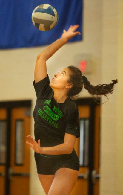 Alex Elliot, 17, senior, spikes the ball during volleyball practice at Palo Verde High School o ...