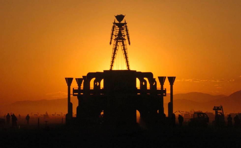 In this Sept. 2, 2006 file photo, "The Man," a stick figured symbol of the Burning Man art fest ...