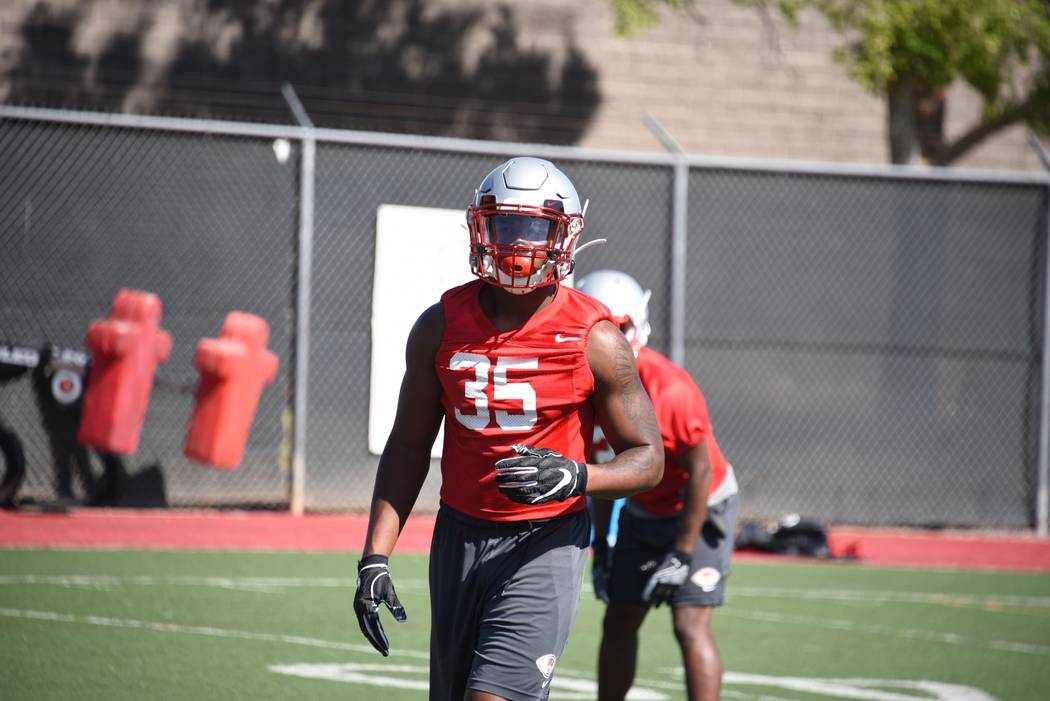 UNLV defensive end Jacoby Windmon takes part in practice at Rebel Park. Photo courtesy of UNLV ...