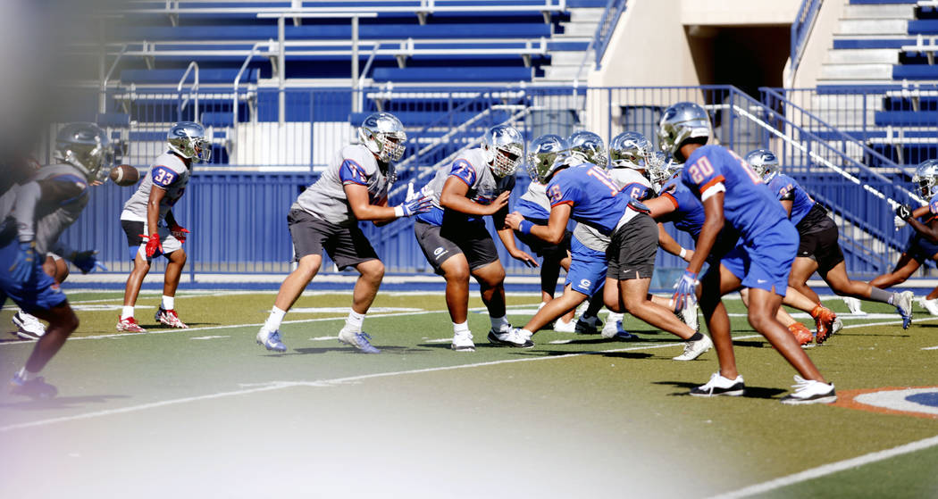 Bishop Gorman football practice underway at Bishop Gorman High School in Las Vegas on Wednesday ...