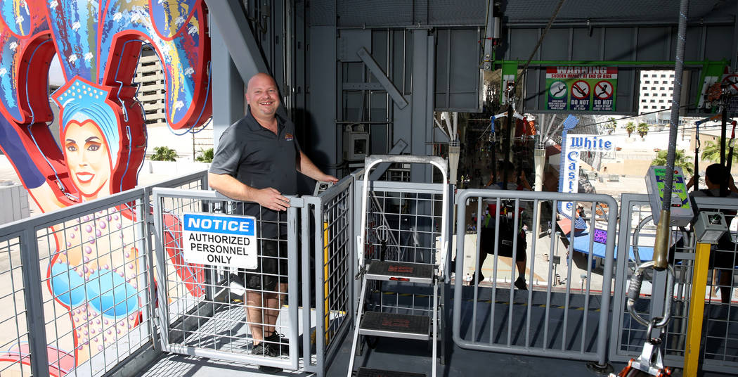 Vic Haase, supervisor of ride operations and guest services at SlotZilla, at the zip line attra ...