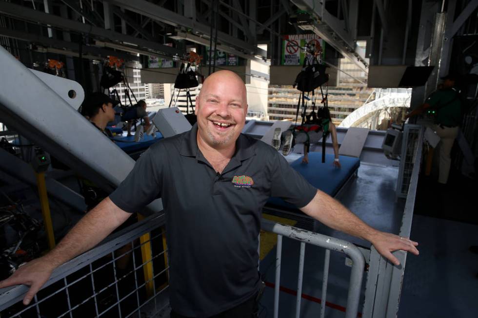 Vic Haase, supervisor of ride operations and guest services at SlotZilla, at the zip line attra ...