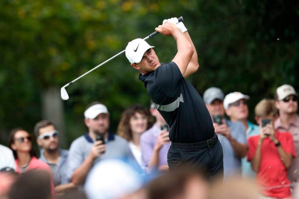 Brooks Koepka hits from the second tee during the final round of the Tour Championship golf tou ...