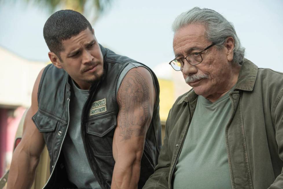 JD Pardo, left, plays EZ Reyes and Edward James Olmos is Felipe Reyes in "Mayans M.C." on FX. ( ...