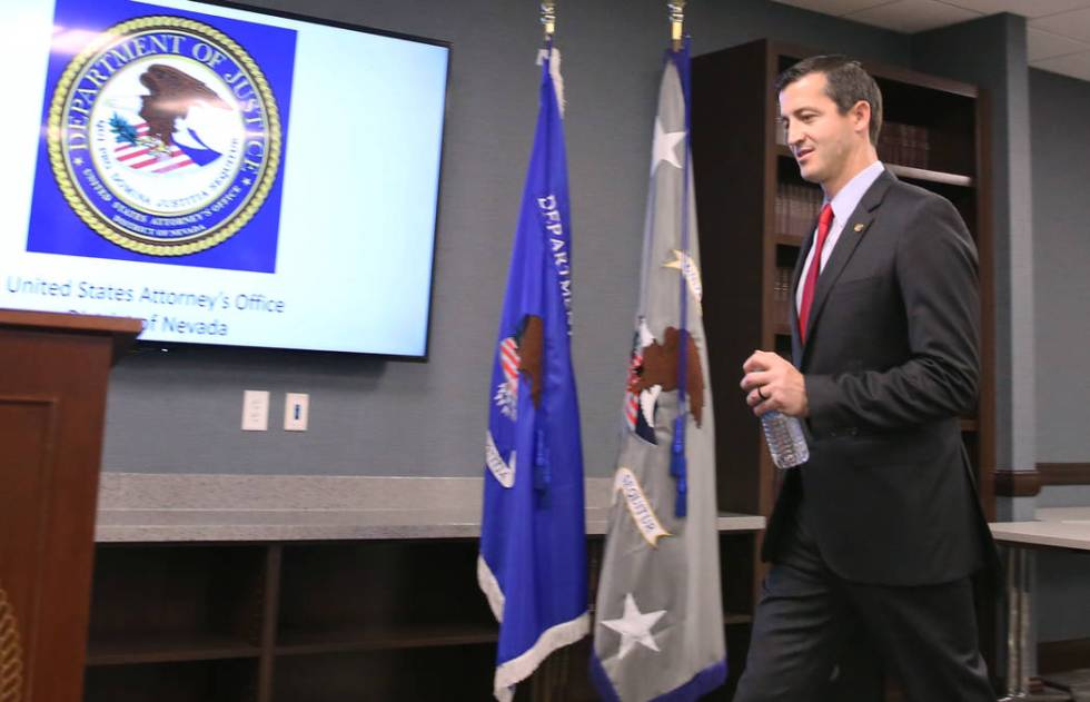 U.S. Attorney Nicholas Trutanich takes the podium to speak during a news conference on Tuesday, ...