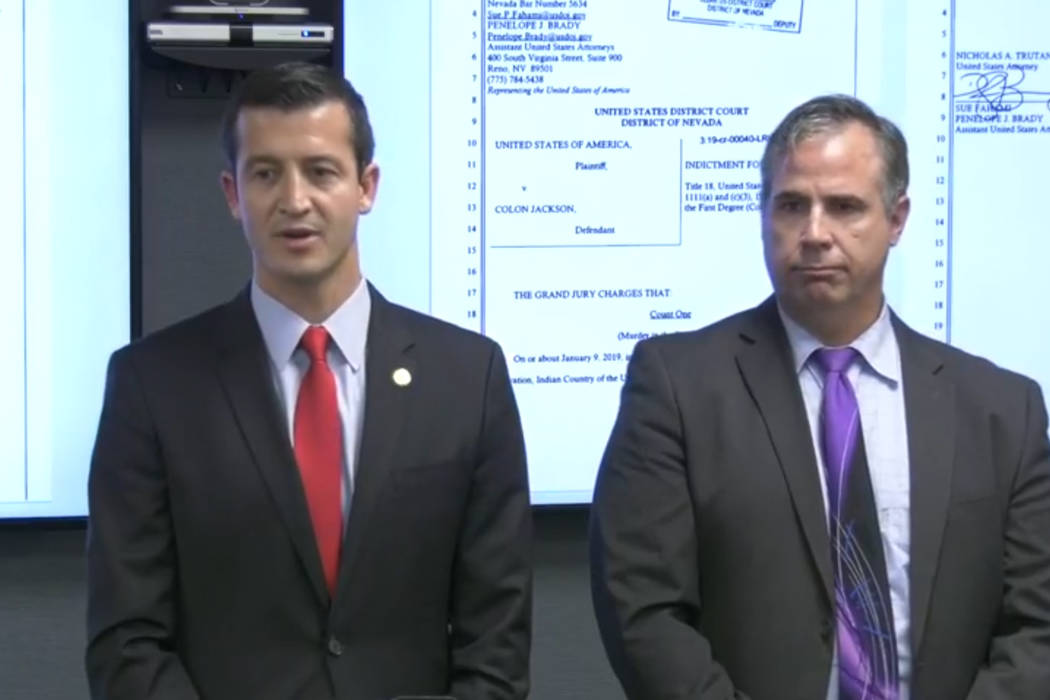 U.S. Attorney Nicholas Trutanich and FBI Assistant Special Agent in Charge Ray Johnson announce ...