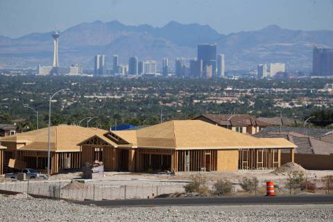 Homes under construction near N Hualapai Way and the 215 Beltway in Las Vegas, Tuesday, Aug. 27 ...