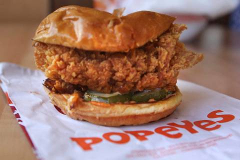 A close up shot of the new spicy chicken sandwich at Popeyes on the corner of Bonanza Road and ...