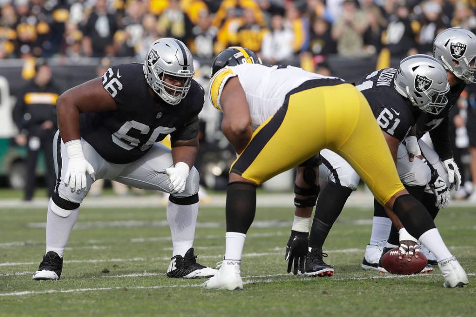 Oakland Raiders guard Gabe Jackson (66) against the Pittsburgh Steelers during an NFL football ...