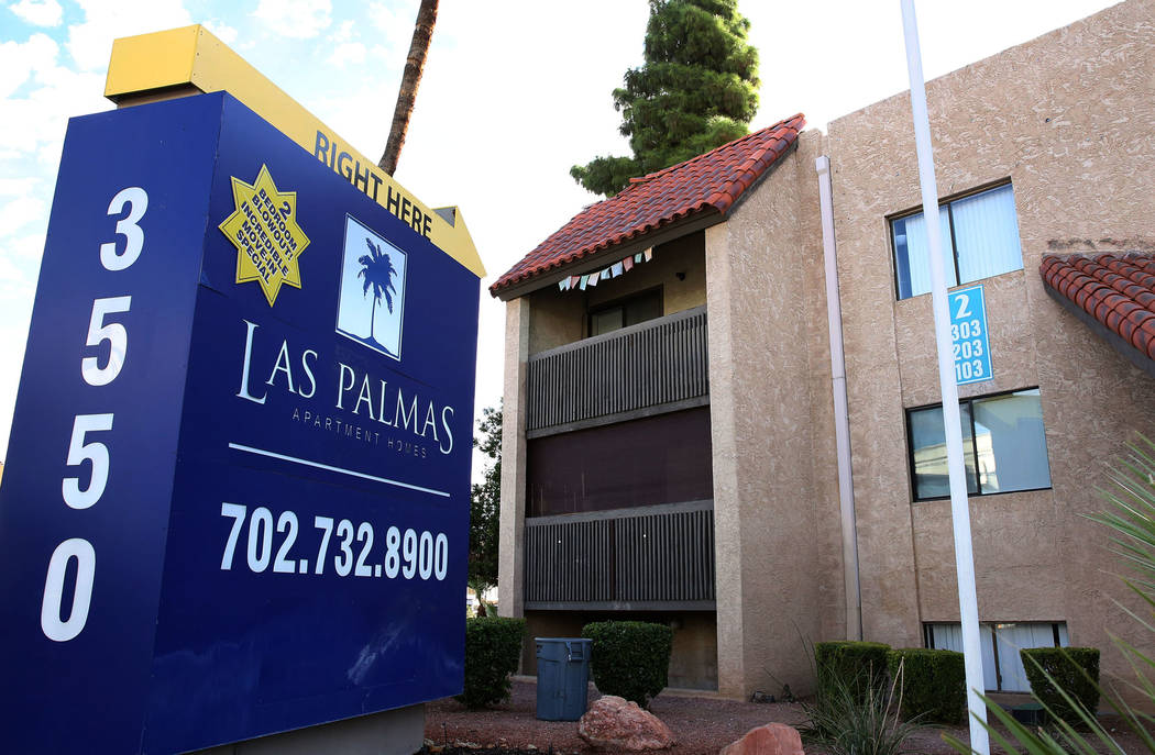 Las Palmas, an off-Strip apartment complex at 3550 Paradise Road in Las Vegas, is seen Wednesda ...