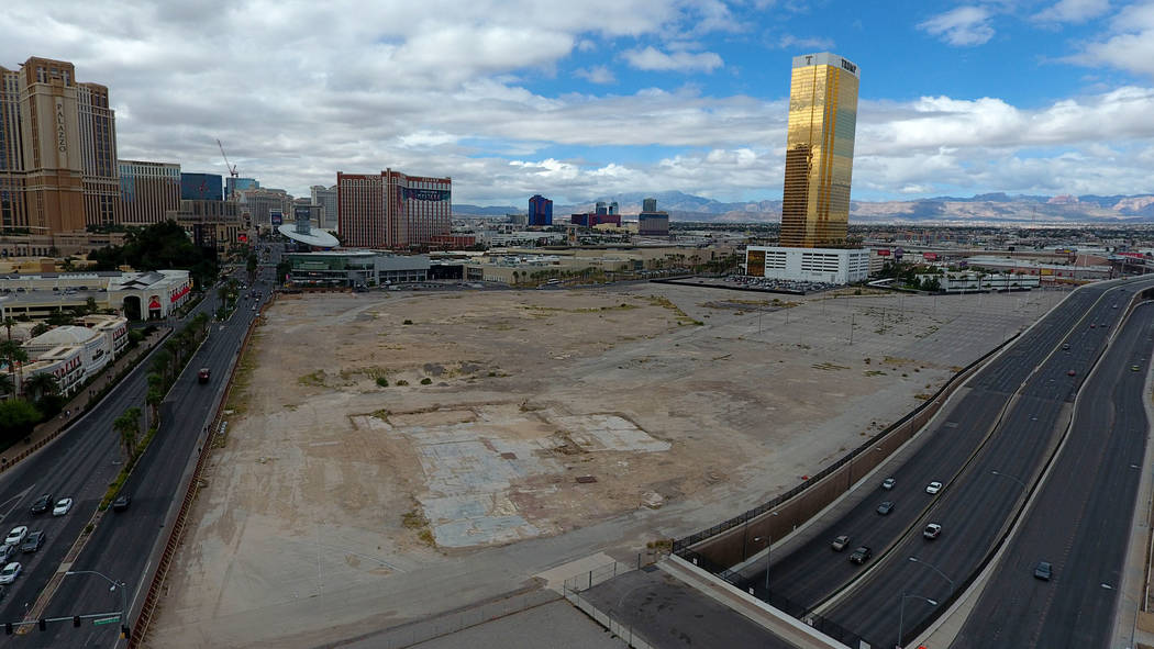 An aerial photo of the former New Frontier site, owned by Wynn Resorts, at the southwest corner ...