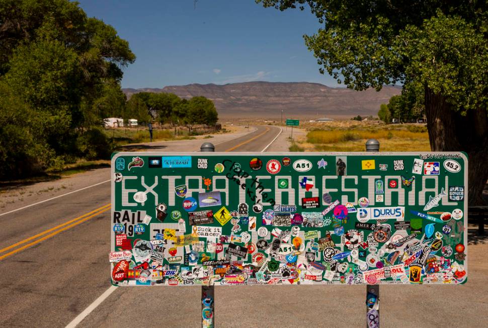 A sign noting the Extraterrestrial Highway/state Route 375 will be heavily traveled around Hiko ...