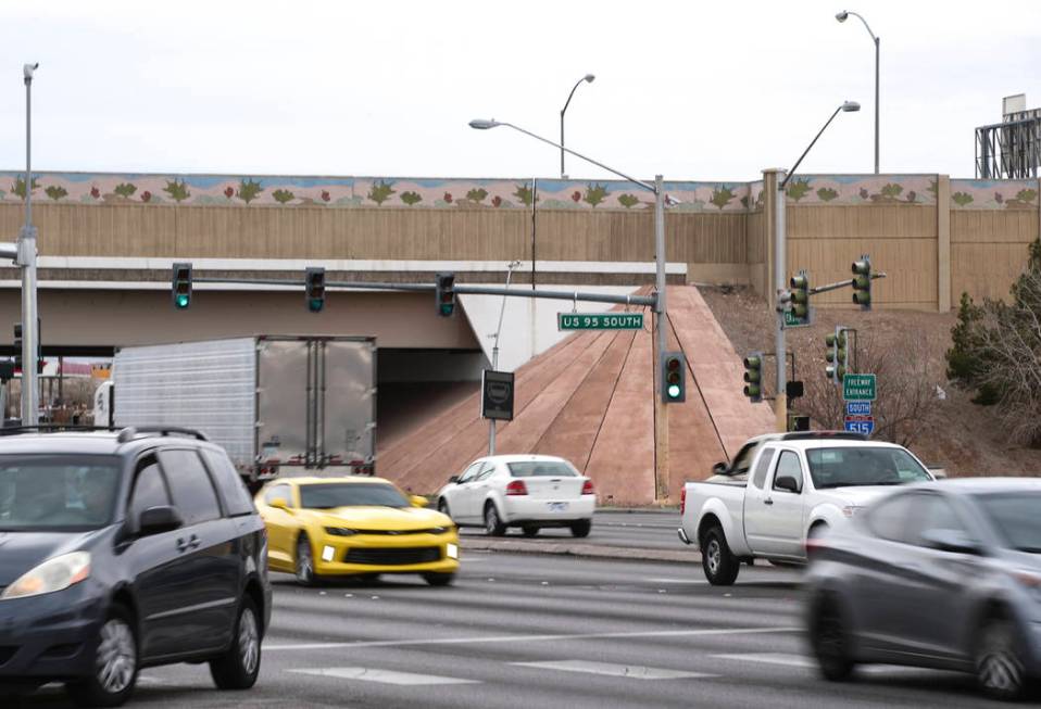 Traffic moves beneath U.S. Highway 95 along Eastern Avenue in Las Vegas on Friday, Feb. 17, 201 ...