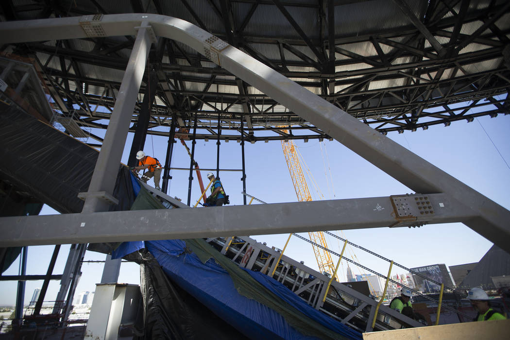 The Raiders Allegiant Stadium construction site in Las Vegas, Wednesday, Aug. 28, 2019. (Erik V ...