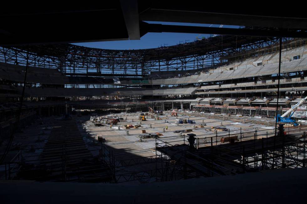 The Raiders Allegiant stadium construction site in Las Vegas, Wednesday, Aug. 28, 2019. (Erik V ...