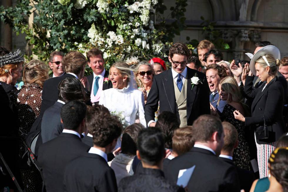 Newly married Ellie Goulding and Caspar Jopling leave York Minster after their wedding, in York ...