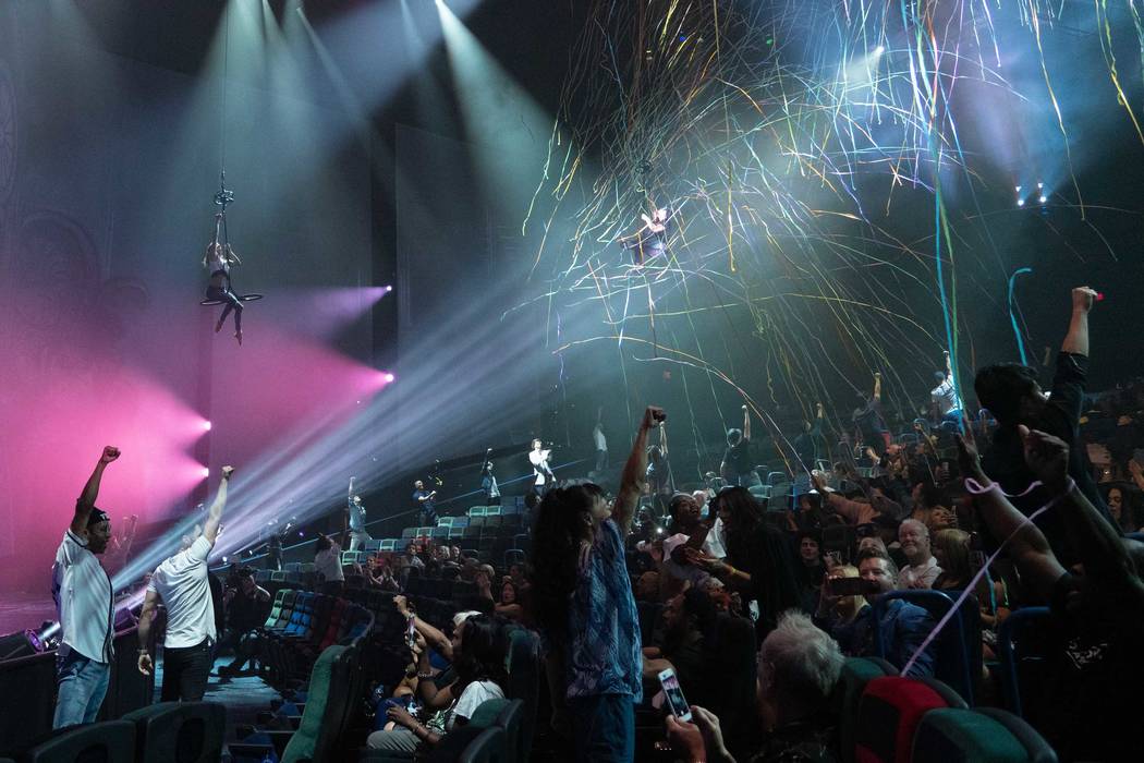 The cast of "Michael Jackson One" performs at Jackson's birthday celebration on Thursday, Aug. ...