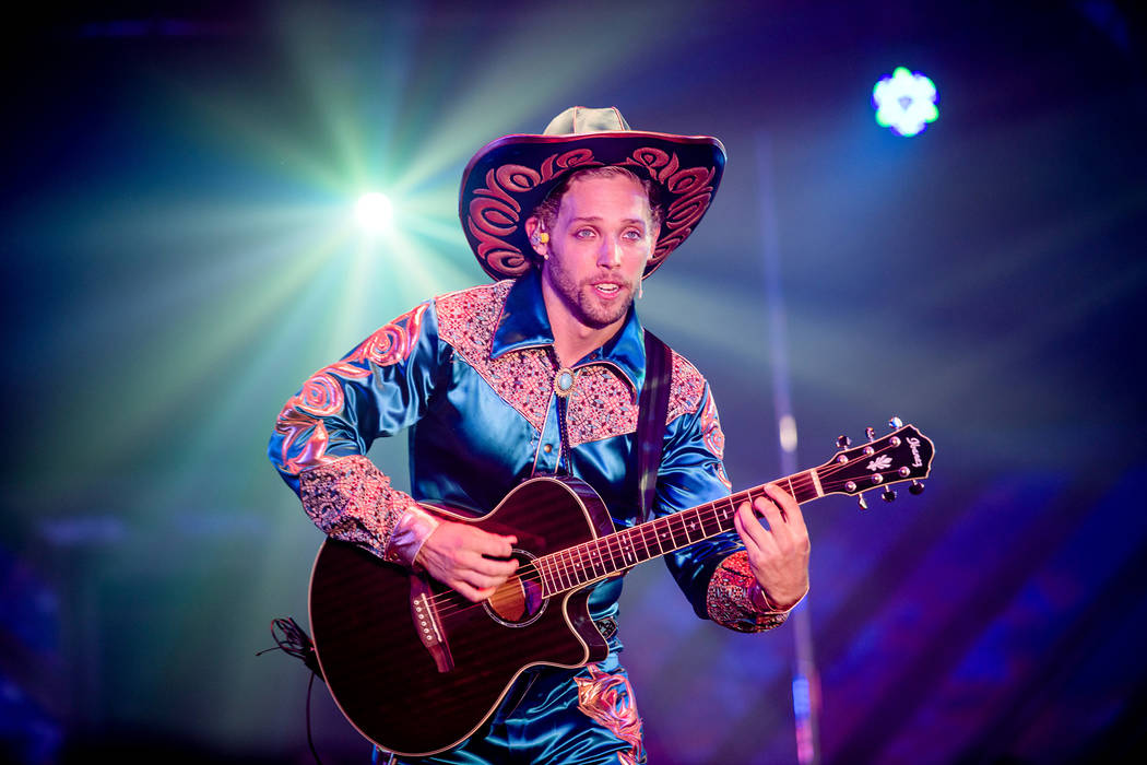 Colin Cahill performs as Blue Jackson during a performance of "Atomic Saloon Show" during its d ...