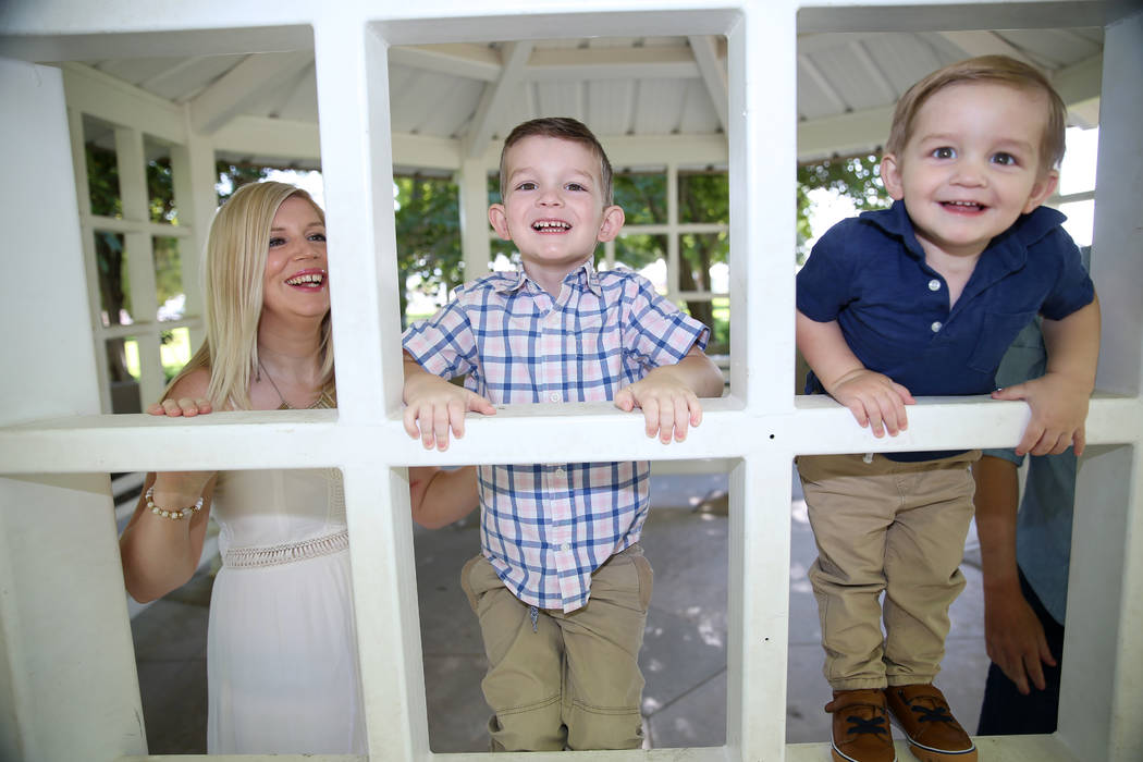 Charlie Bayley, from left, and her sons Logan, 4, and Noah, 1, at Floyd Lamb Park in Las Vegas, ...