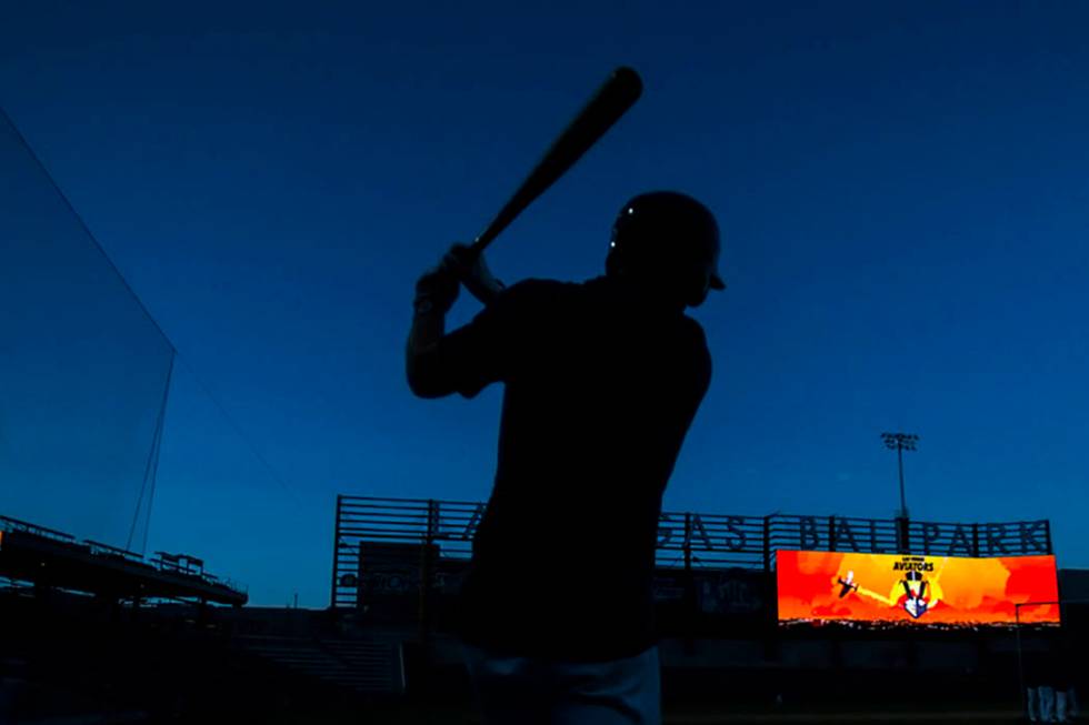 An Aviators player waits on deck during batting practice at media day at Las Vegas Ballpark on ...