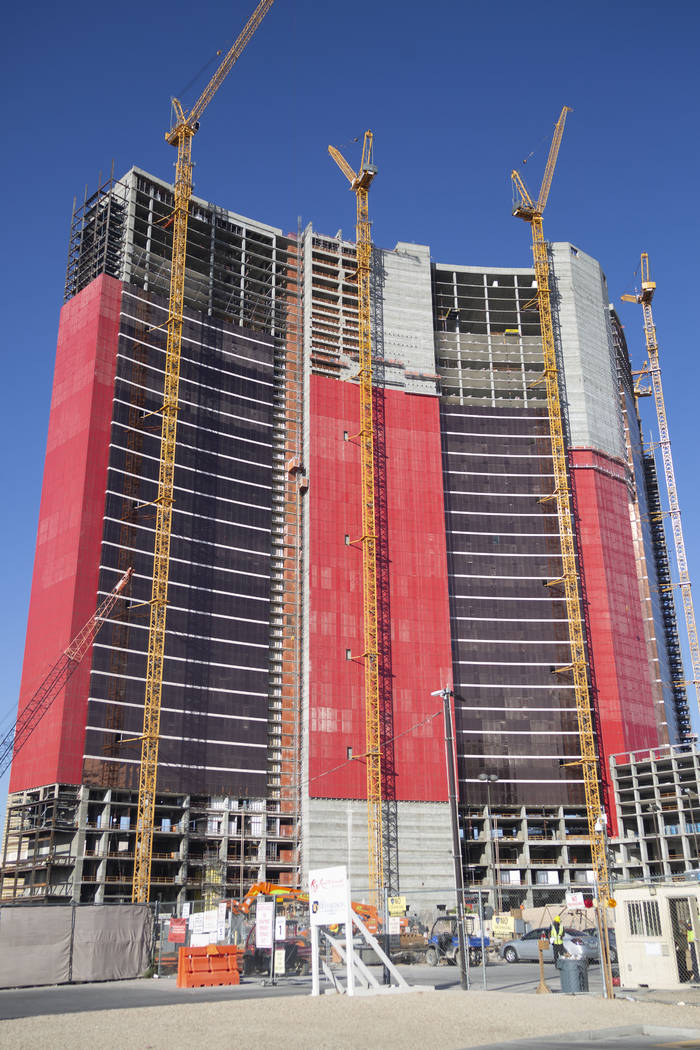 Construction continues on Resorts World Las Vegas on Thursday, Aug. 29, 2019 in Las Vegas. (Eli ...