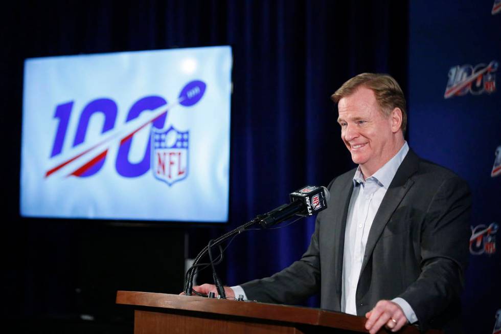 NFL Commissioner Roger Goodell speaks to the media during the NFL football owners meeting in Ke ...