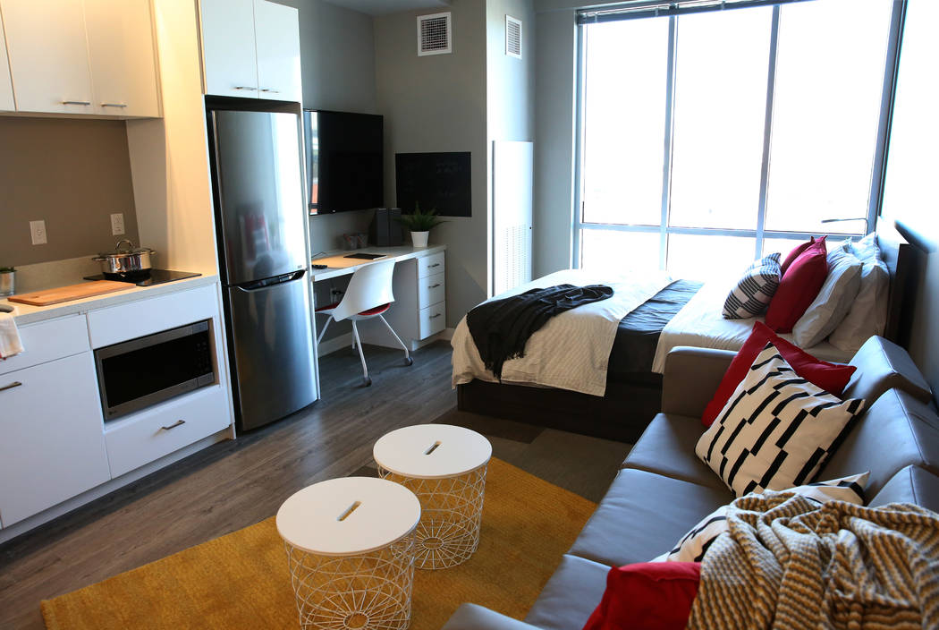 A studio at a new apartment complex called ''the yoU'' near UNLV photographed on Thursday, Aug. ...