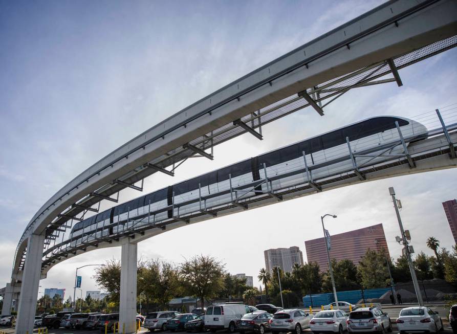 A southbound monorail approaches Convention Center Station on Tuesday, Feb. 12, 2019, in Las Ve ...