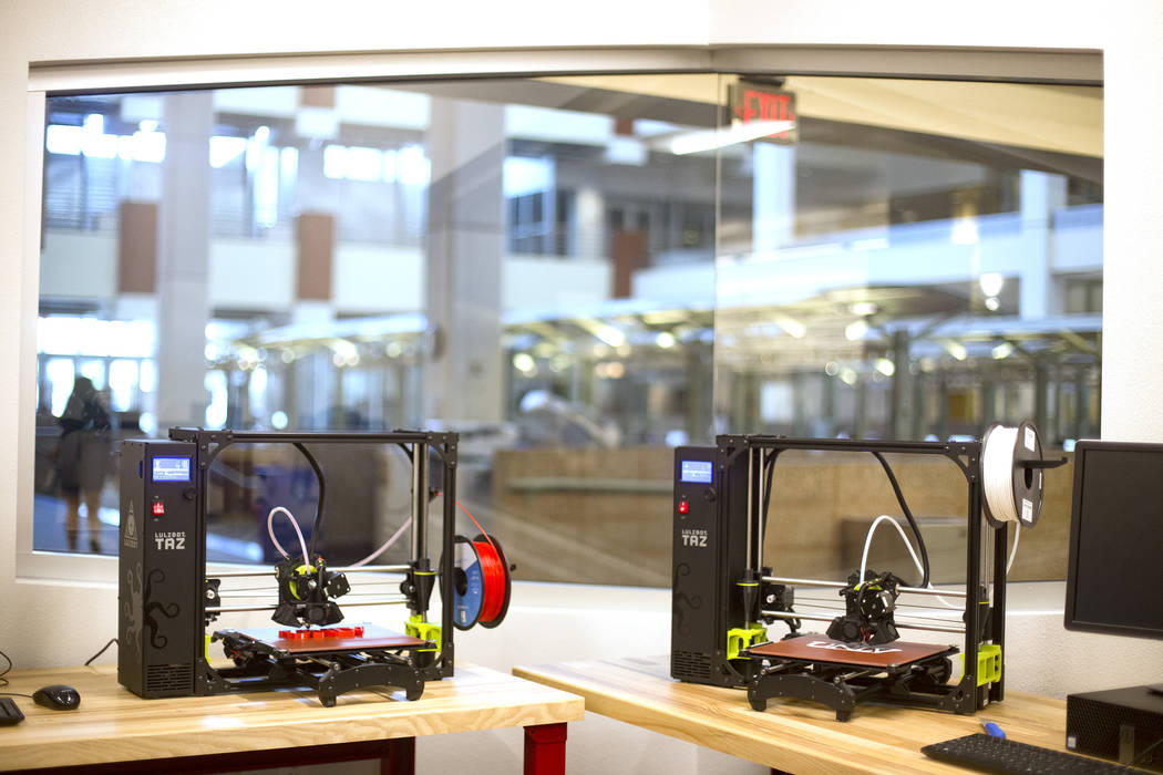 Lulzbot Taz 3D printers at the new Makerspace in the Lied Library at UNLV in Las Vegas, Wednesd ...