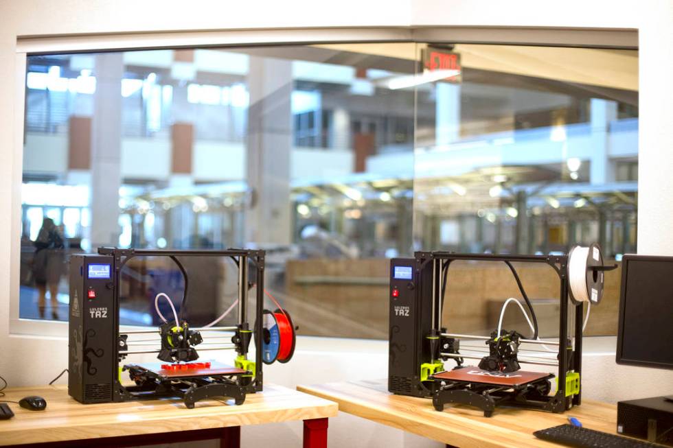 Lulzbot Taz 3D printers at the new Makerspace in the Lied Library at UNLV in Las Vegas, Wednesd ...
