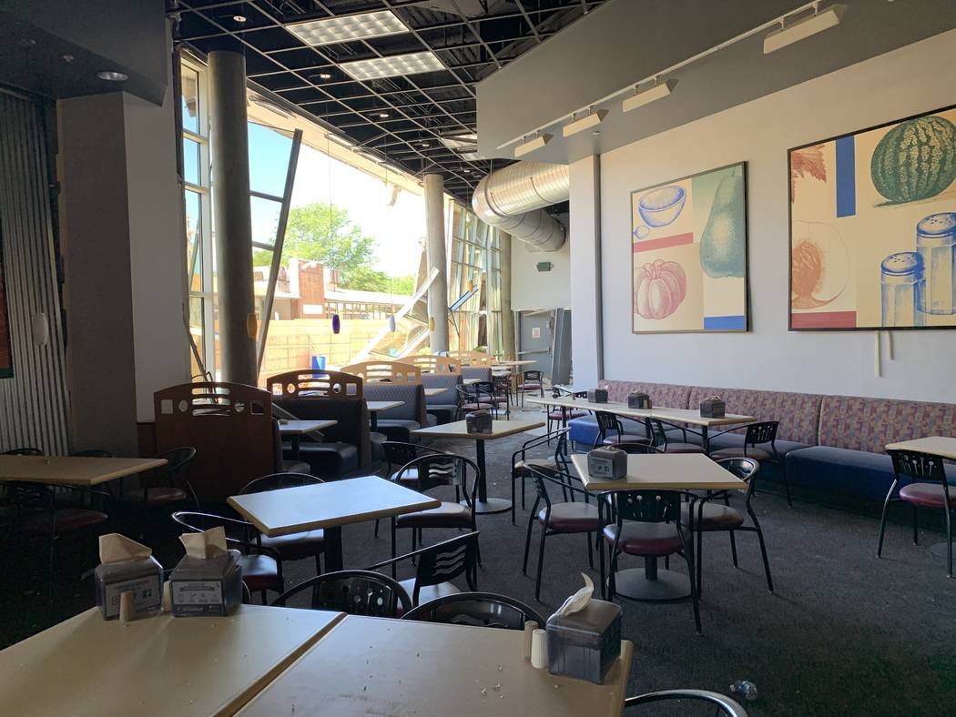 The shattered cafeteria of Argenta Hall at University of Nevada, Reno, following the July 5 exp ...
