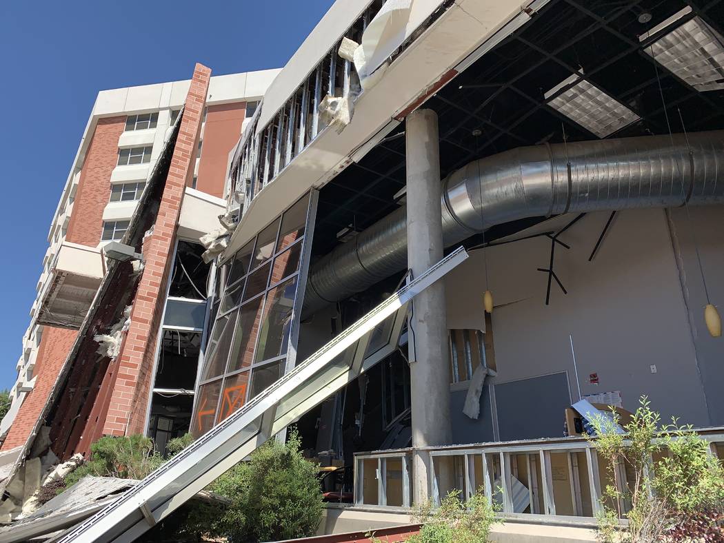 The exterior of Argenta Hall at University of Nevada, Reno, following the July 5 explosions tha ...