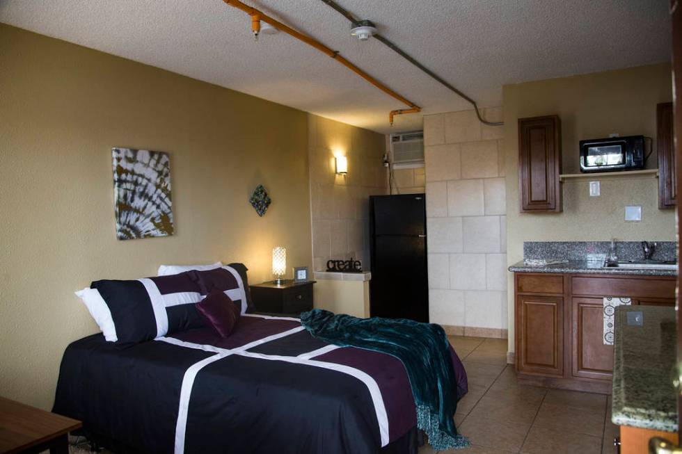 One of the rooms at Veterans Village #4 during the grand opening in Las Vegas, Thursday, Sept. ...