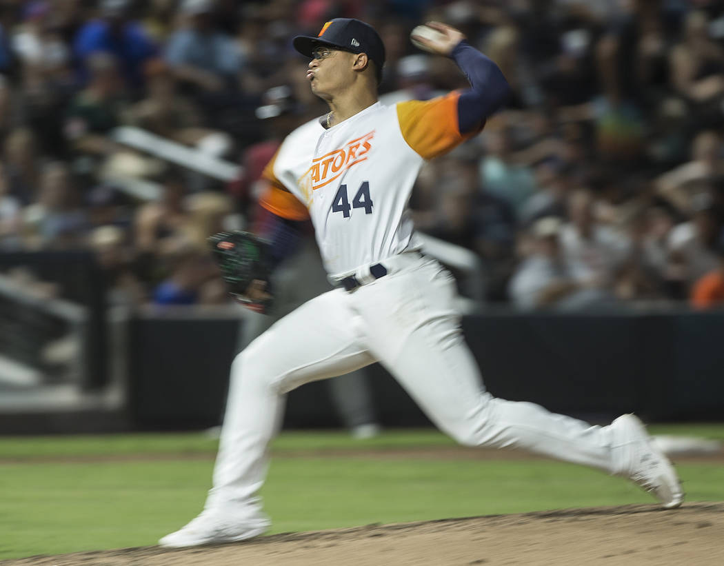 Las Vegas Aviators pitcher Jesus Luzardo (44) delivers to home plate in the top of the third in ...
