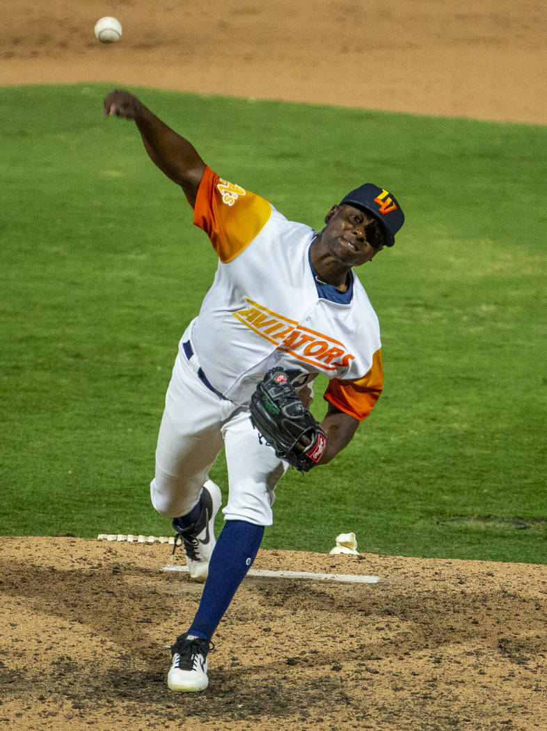 Las Vegas Aviators pitcher Jharel Cotton (45) comes in to finish the game versus the Sacramento ...